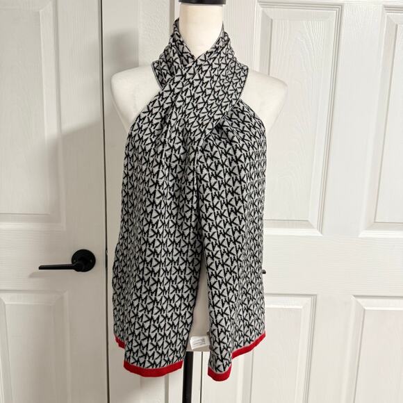 Michael Kors Knit Logo Black Gray Scarf One Size - Picture 5 of 9